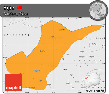 Political Simple Map of Bijie, single color outside, borders and labels