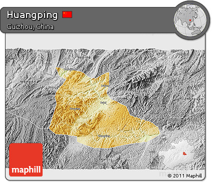 Physical 3D Map of Huangping, desaturated