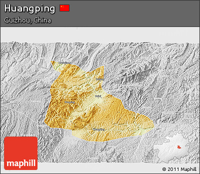 Physical 3D Map of Huangping, lighten, desaturated