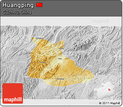 Physical 3D Map of Huangping, lighten, desaturated
