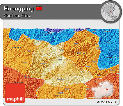 Physical 3D Map of Huangping, political outside