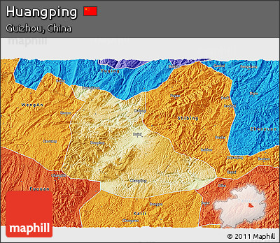 Physical 3D Map of Huangping, political outside