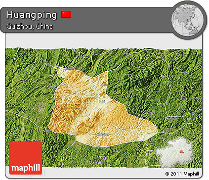 Physical 3D Map of Huangping, satellite outside