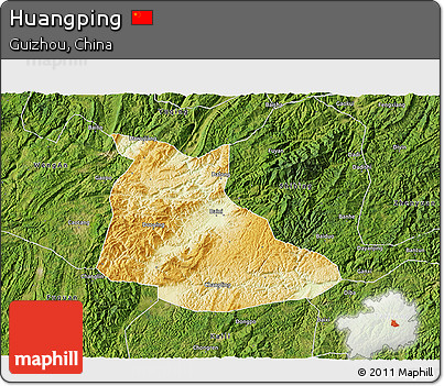 Physical 3D Map of Huangping, satellite outside