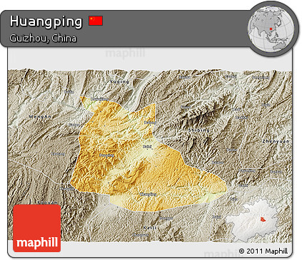 Physical 3D Map of Huangping, semi-desaturated
