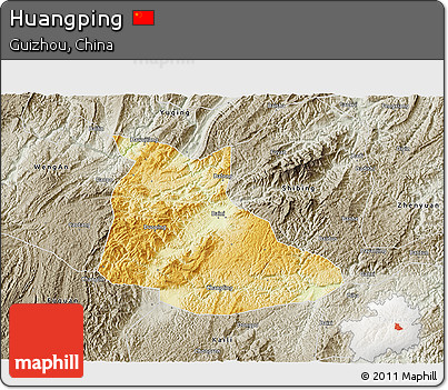 Physical 3D Map of Huangping, semi-desaturated