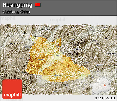 Physical 3D Map of Huangping, semi-desaturated