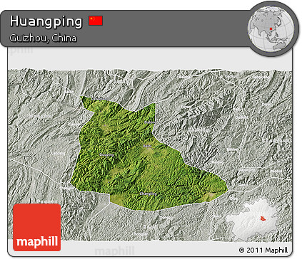 Satellite 3D Map of Huangping, lighten, semi-desaturated