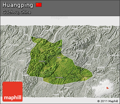 Satellite 3D Map of Huangping, lighten, semi-desaturated