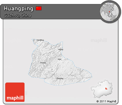 Silver Style 3D Map of Huangping, single color outside