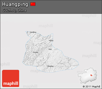Silver Style 3D Map of Huangping, single color outside