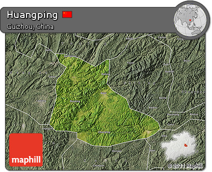 Satellite Map of Huangping, semi-desaturated