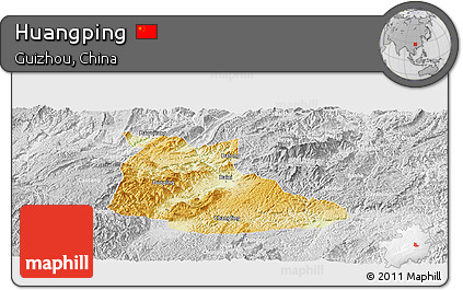 Physical Panoramic Map of Huangping, lighten, desaturated