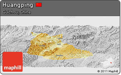 Physical Panoramic Map of Huangping, lighten, desaturated