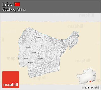 Classic Style 3D Map of Libo, single color outside
