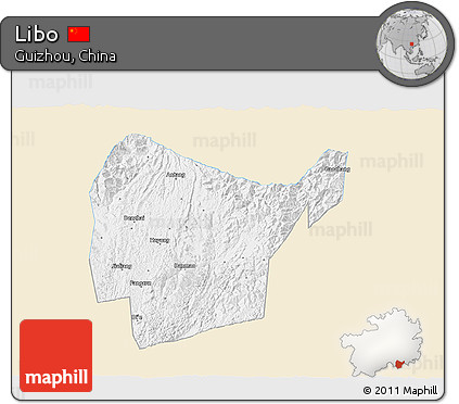 Classic Style 3D Map of Libo, single color outside