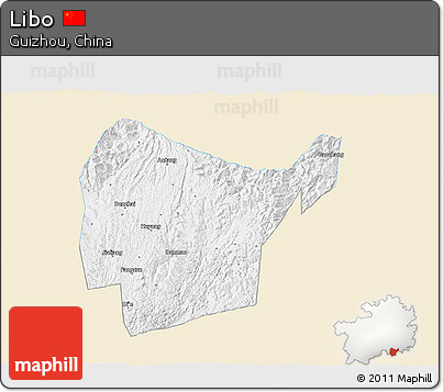 Classic Style 3D Map of Libo, single color outside