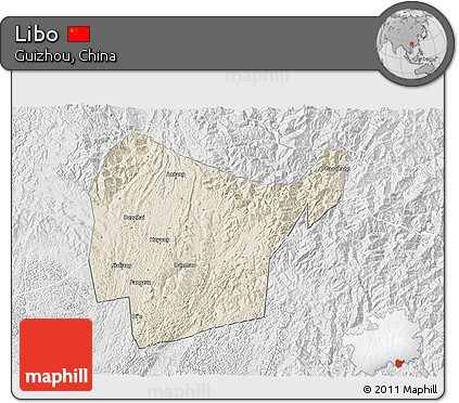 Shaded Relief 3D Map of Libo, lighten, desaturated