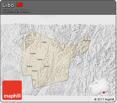 Shaded Relief 3D Map of Libo, lighten, desaturated
