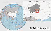 Gray Location Map of Libo, highlighted country, highlighted parent region, hill shading