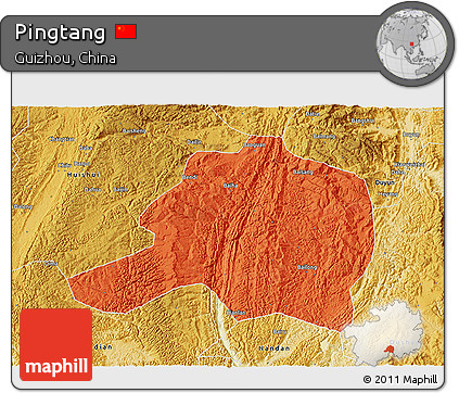 Political 3D Map of Pingtang, physical outside