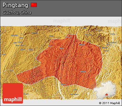 Political 3D Map of Pingtang, physical outside