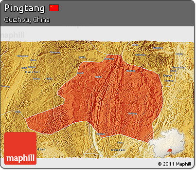 Political 3D Map of Pingtang, physical outside