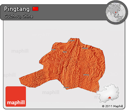 Political 3D Map of Pingtang, single color outside