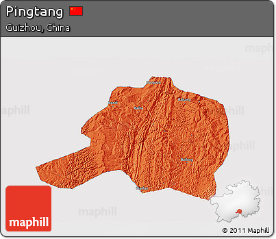 Political 3D Map of Pingtang, single color outside