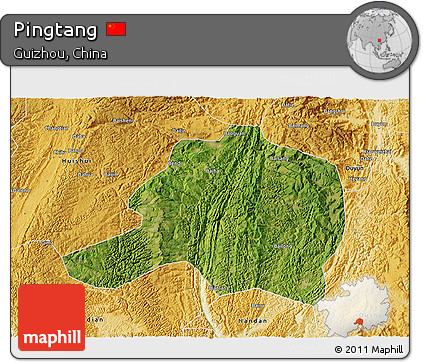 Satellite 3D Map of Pingtang, physical outside