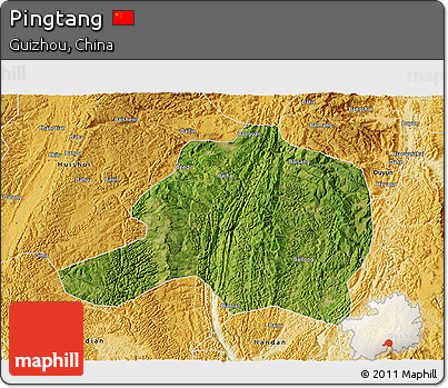 Satellite 3D Map of Pingtang, physical outside