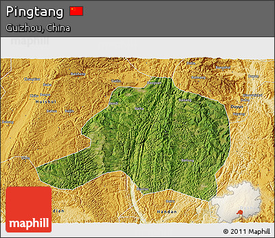 Satellite 3D Map of Pingtang, physical outside