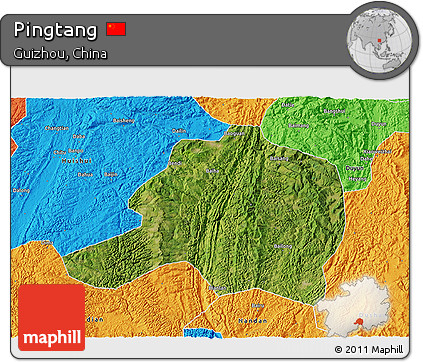 Satellite 3D Map of Pingtang, political outside