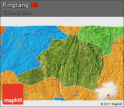 Satellite 3D Map of Pingtang, political outside