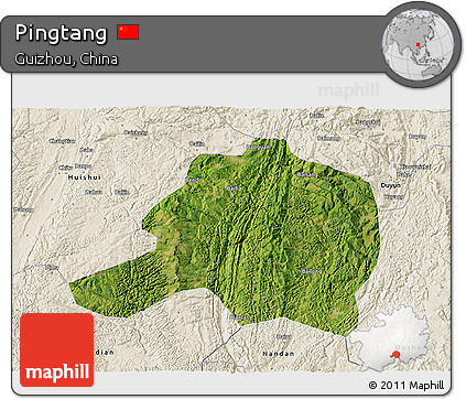 Satellite 3D Map of Pingtang, shaded relief outside