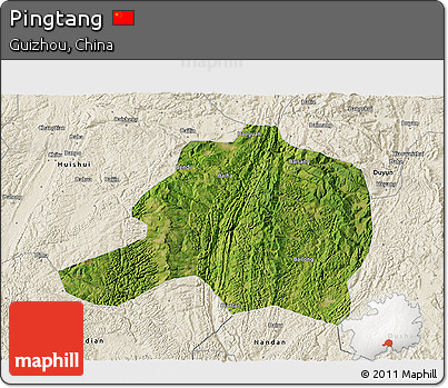 Satellite 3D Map of Pingtang, shaded relief outside