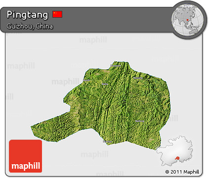 Satellite 3D Map of Pingtang, single color outside