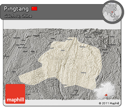 Shaded Relief 3D Map of Pingtang, darken, semi-desaturated