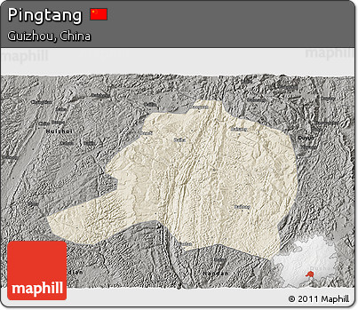 Shaded Relief 3D Map of Pingtang, darken, semi-desaturated