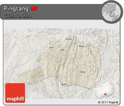 Shaded Relief 3D Map of Pingtang, lighten