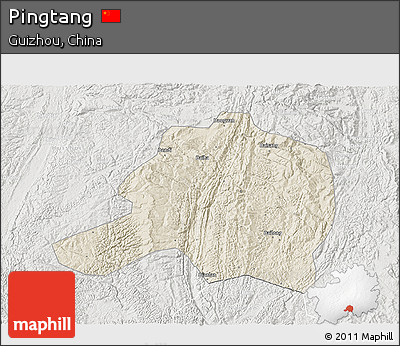 Shaded Relief 3D Map of Pingtang, lighten, semi-desaturated