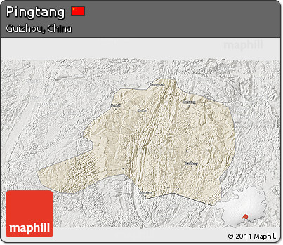 Shaded Relief 3D Map of Pingtang, lighten, semi-desaturated
