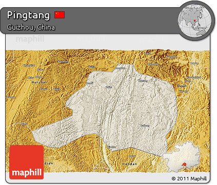 Shaded Relief 3D Map of Pingtang, physical outside