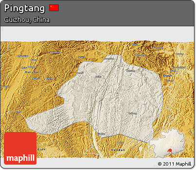 Shaded Relief 3D Map of Pingtang, physical outside