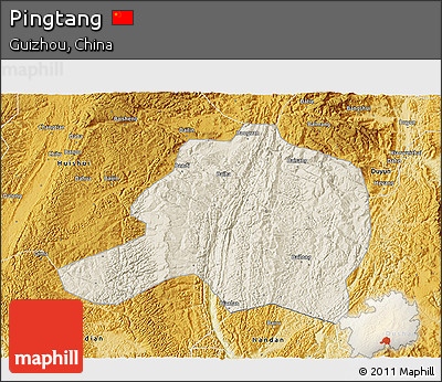 Shaded Relief 3D Map of Pingtang, physical outside