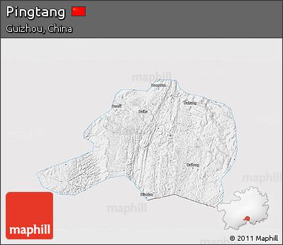 Silver Style 3D Map of Pingtang, single color outside