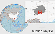 Gray Location Map of Pingtang, highlighted country, highlighted parent region, hill shading