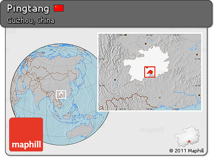 Gray Location Map of Pingtang, highlighted parent region, hill shading