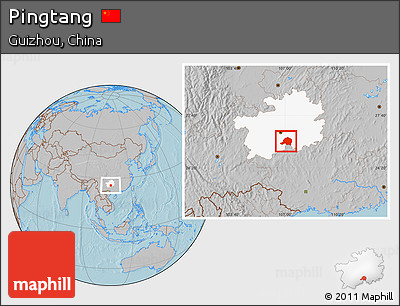 Gray Location Map of Pingtang, highlighted parent region, hill shading