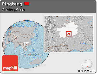 Gray Location Map of Pingtang, highlighted parent region, hill shading